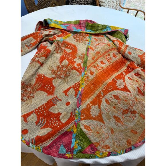 Kantha Patchwork Kimono Jacket Reversible Colorful Boho Patch Pockets O/S - Picture 10 of 16